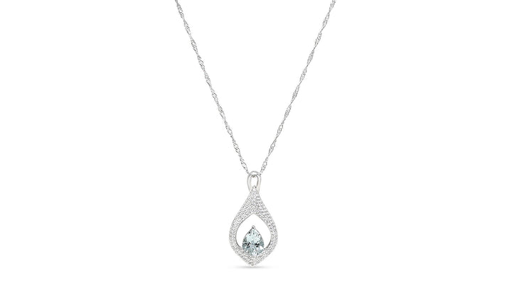 Teardrop Aquamarine Pendant (1.5 Carats) - Sterling Silver with Rhodium Plating (PJC31662P)