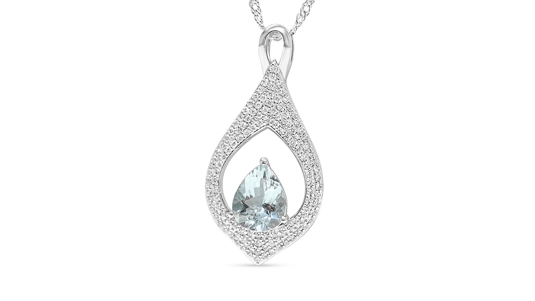 Teardrop Aquamarine Pendant (1.5 Carats) - Sterling Silver with Rhodium Plating (PJC31662P)