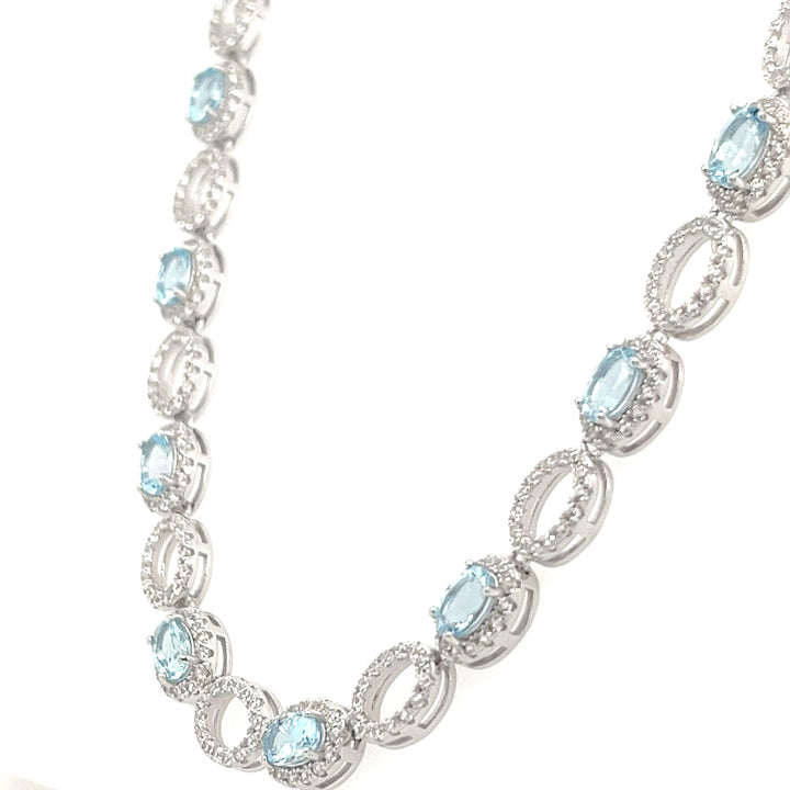 28 Aquamarine Necklace - 925 Sterling Silver, Rhodium Plated (PJC32775N) - 28 Aquamarine Necklace - 925 Sterling Silver, Rhodium Plated (PJC32775N)