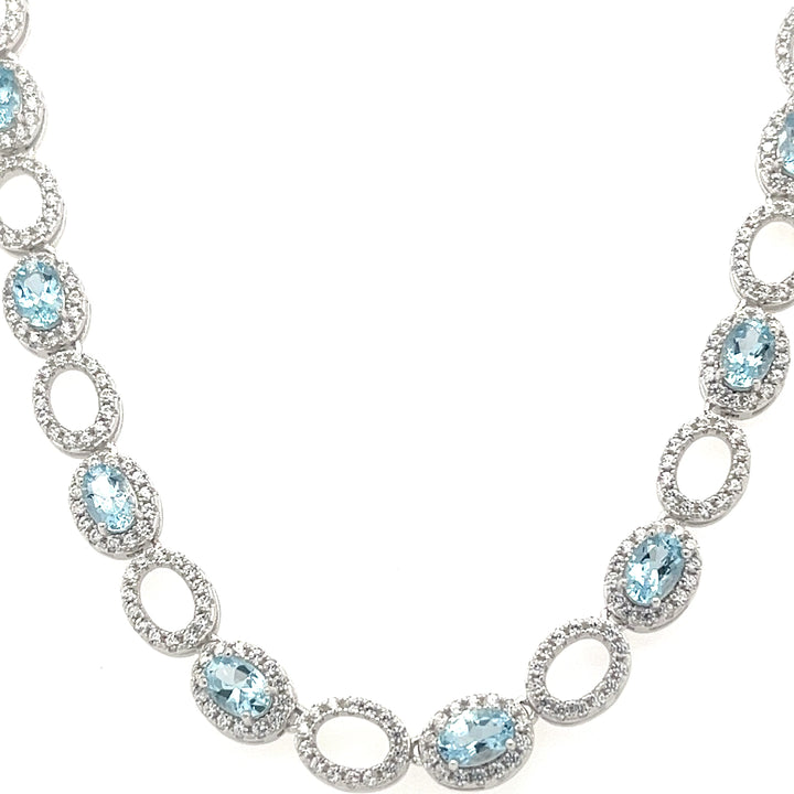 28 Aquamarine Necklace - 925 Sterling Silver, Rhodium Plated (PJC32775N)