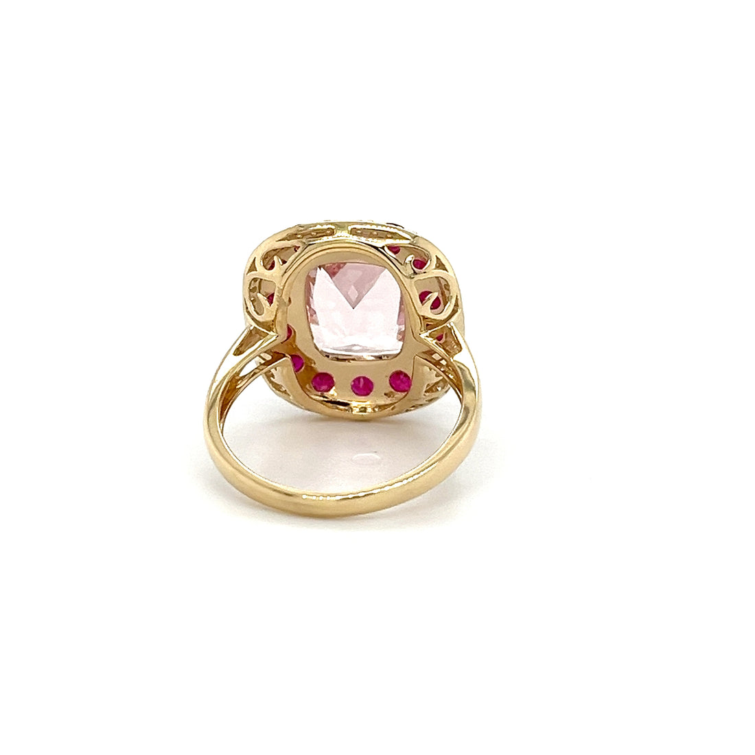 14K Yellow Gold Ring with 3.3 Carat Cushion-Cut Pink Morganite Gemstone (PJC34163R)