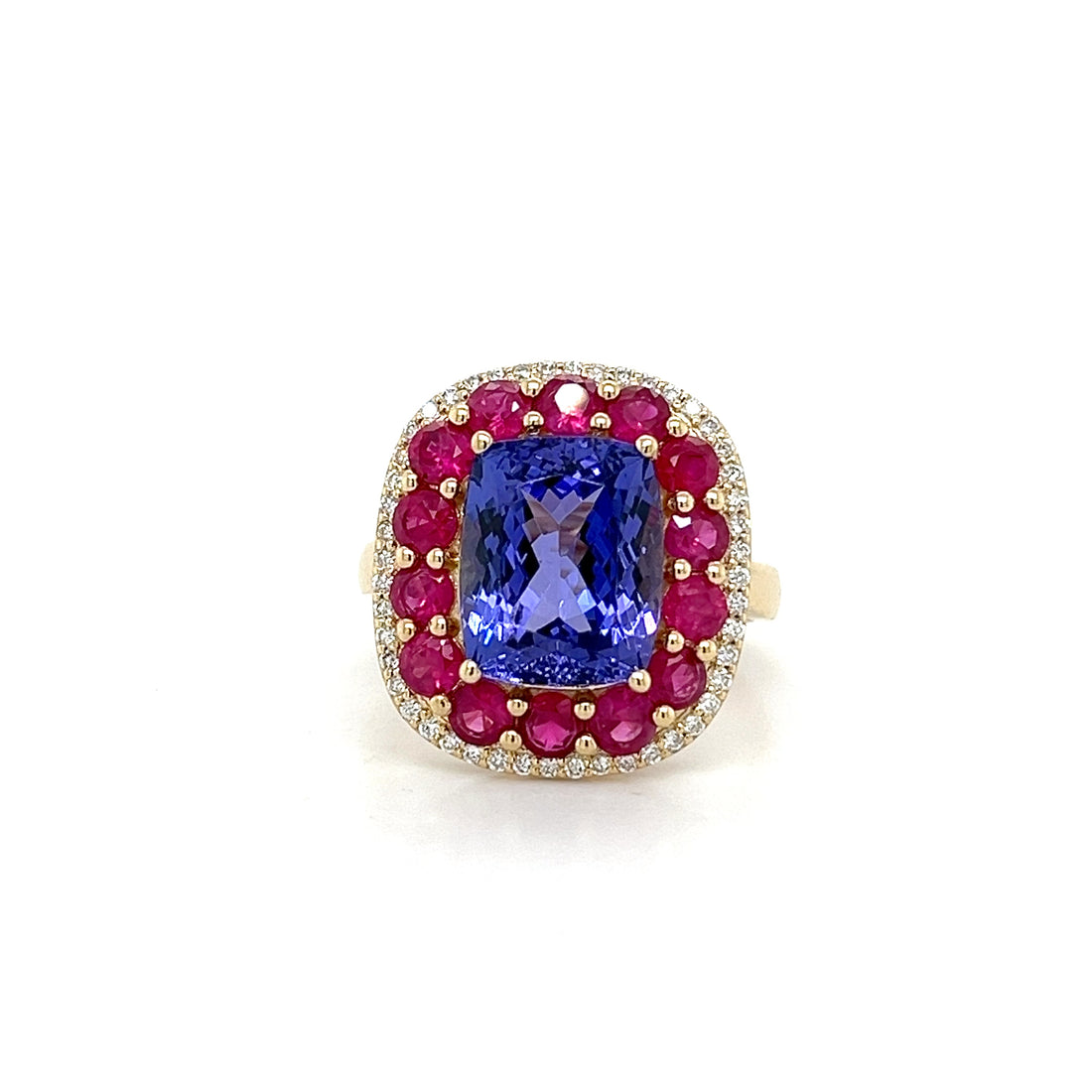 14K Yellow Gold Ring with 5.1 Carat Cushion-Cut Tanzanite Gemstone (PJC34163R)