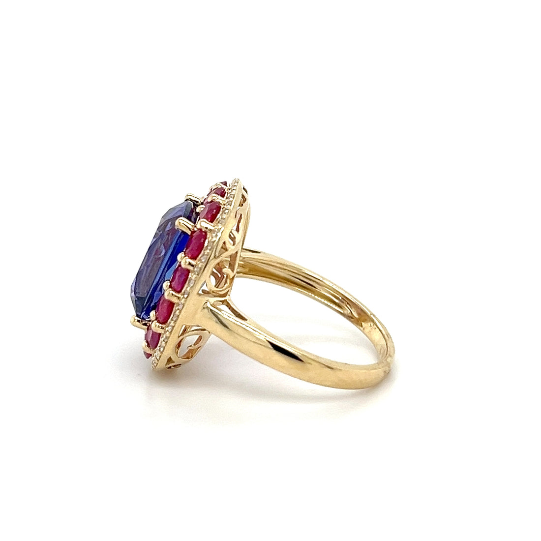 14K Yellow Gold Ring with 5.1 Carat Cushion-Cut Tanzanite Gemstone (PJC34163R)