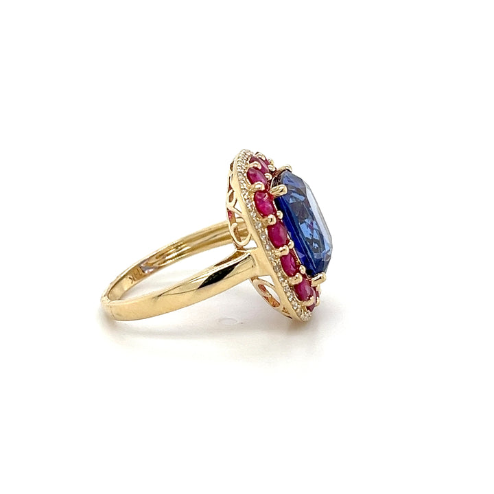 14K Yellow Gold Ring with 5.1 Carat Cushion-Cut Tanzanite Gemstone (PJC34163R)