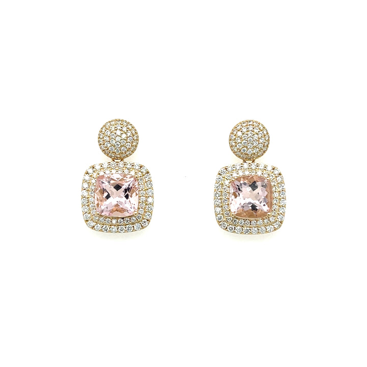 14K Yellow Gold Cushion-Cut Pink Morganite Earrings – 4.13 Carats of Radiant Glamour (PJC34164E) - 14K Yellow Gold Cushion-Cut Pink Morganite Earrings – 4.13 Carats of Radiant Glamour (PJC34164E)