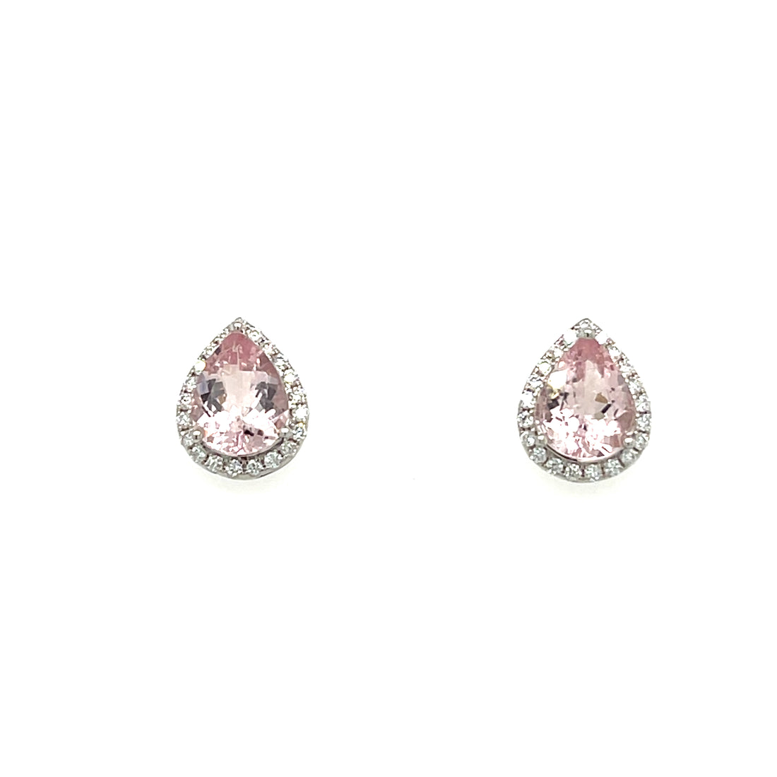 14K White Gold Rhodium-Plated Pear-Cut Pink Morganite Earrings – 2.58 Carats of Sophisticated Beauty (PJC34173E)