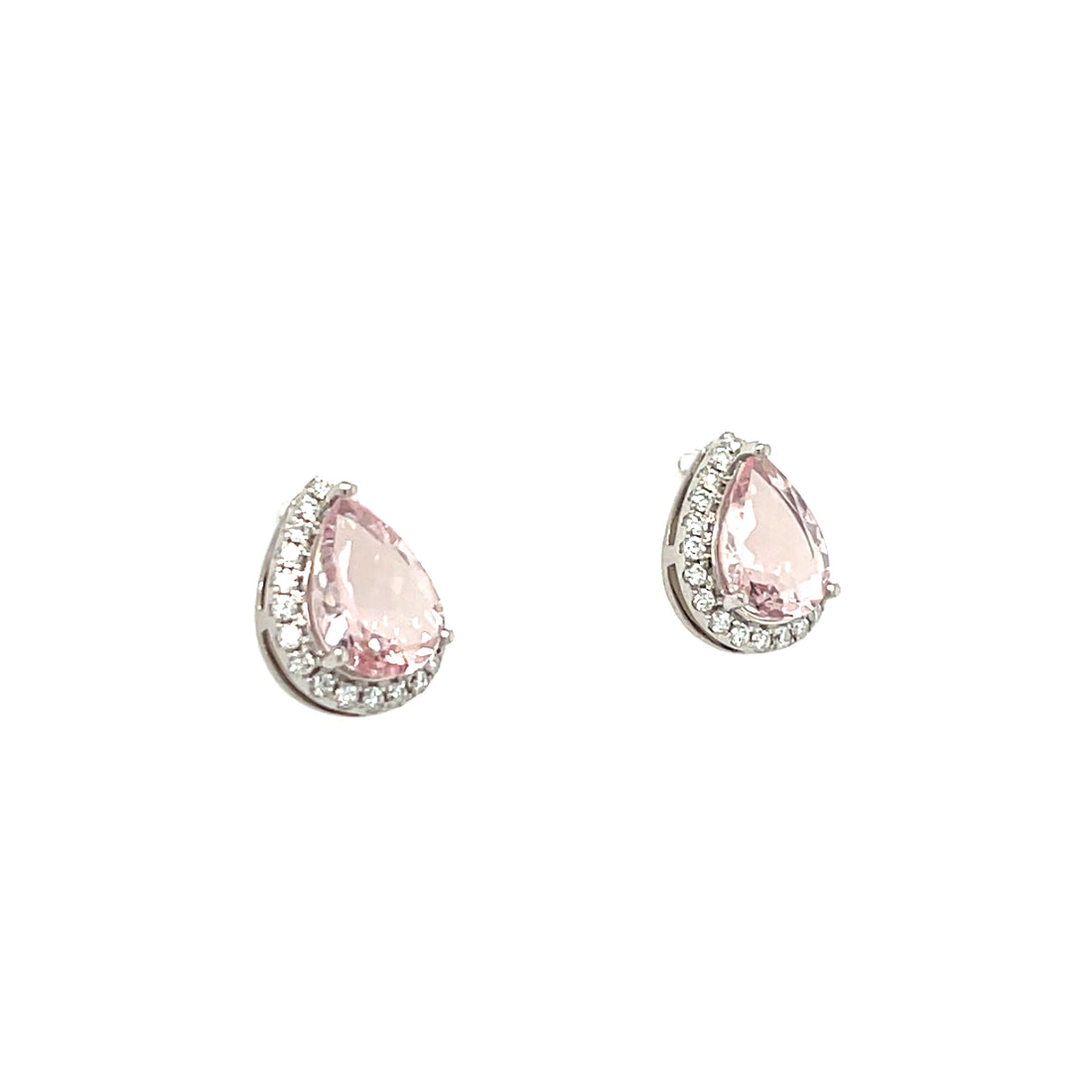 14K White Gold Rhodium-Plated Pear-Cut Pink Morganite Earrings – 2.58 Carats of Sophisticated Beauty (PJC34173E)