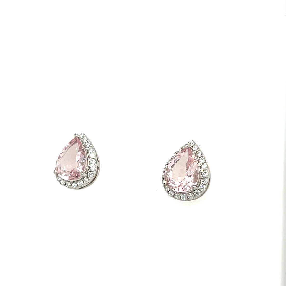 14K White Gold Rhodium-Plated Pear-Cut Pink Morganite Earrings – 2.58 Carats of Sophisticated Beauty (PJC34173E)