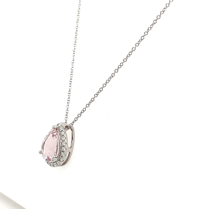 14K White Gold  Necklace with Pear-Cut Pink Morganite – 1.26 Carats, Rhodium Plated (PJC34173P)