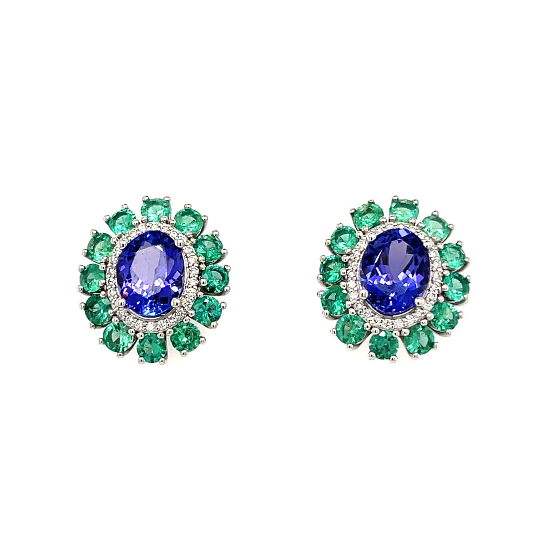 14K White Gold Rhodium-Plated Oval-Cut Tanzanite Earrings – 3.89 Carats of Timeless Beauty (PJC34175E)