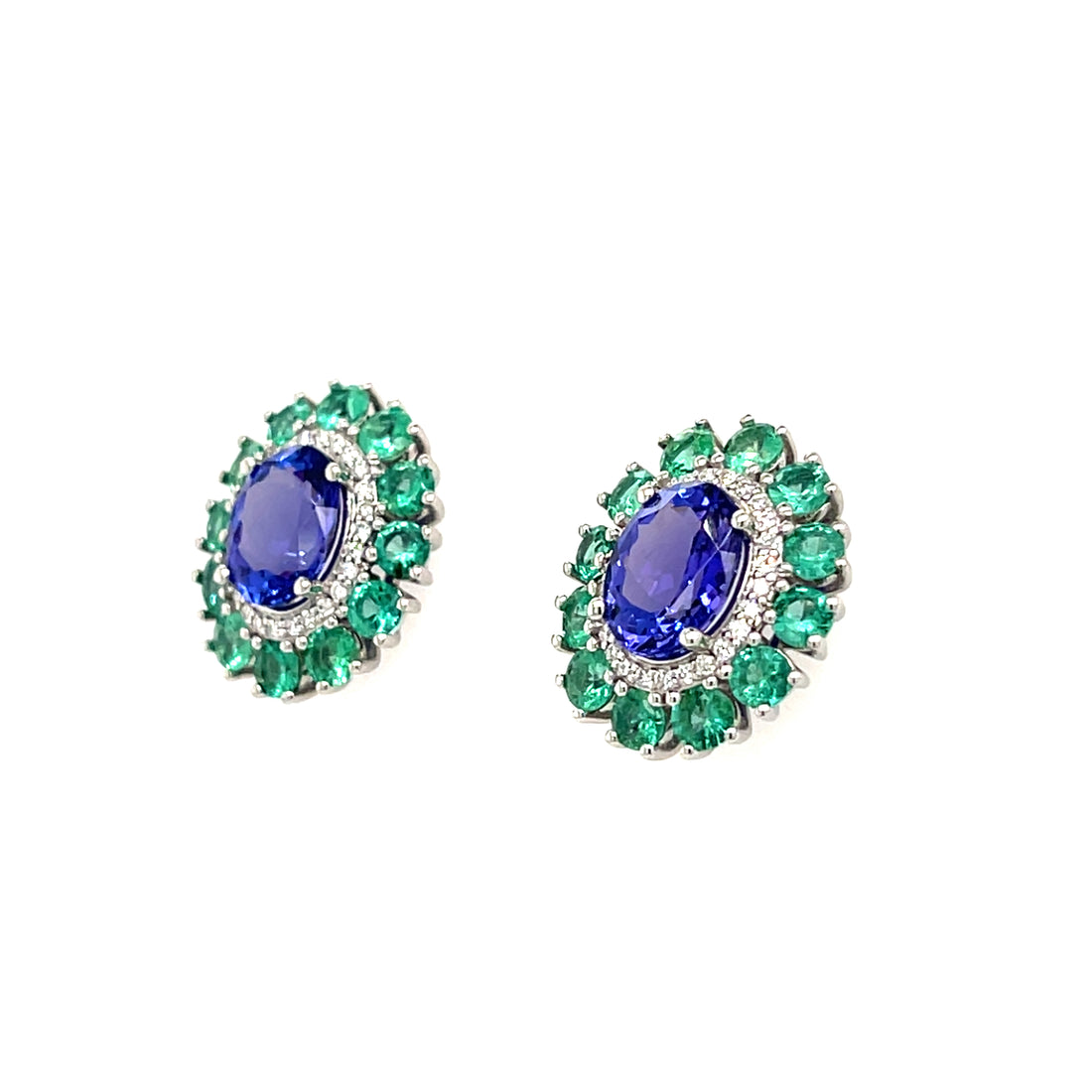 14K White Gold Rhodium-Plated Oval-Cut Tanzanite Earrings – 3.89 Carats of Timeless Beauty (PJC34175E)