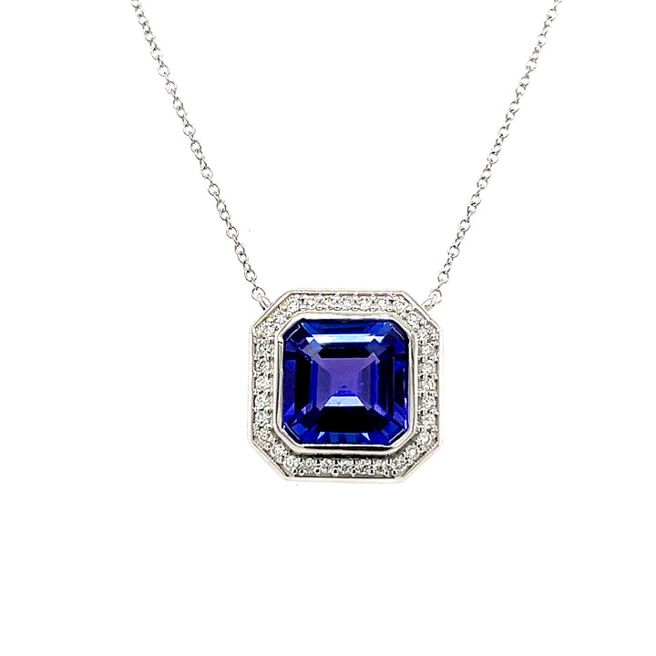 14K White Gold  Necklace with 3.31 Carat Octagon-Cut Tanzanite – Rhodium Plated (PJC34176P) - 14K White Gold  Necklace with 3.31 Carat Octagon-Cut Tanzanite – Rhodium Plated (PJC34176P)