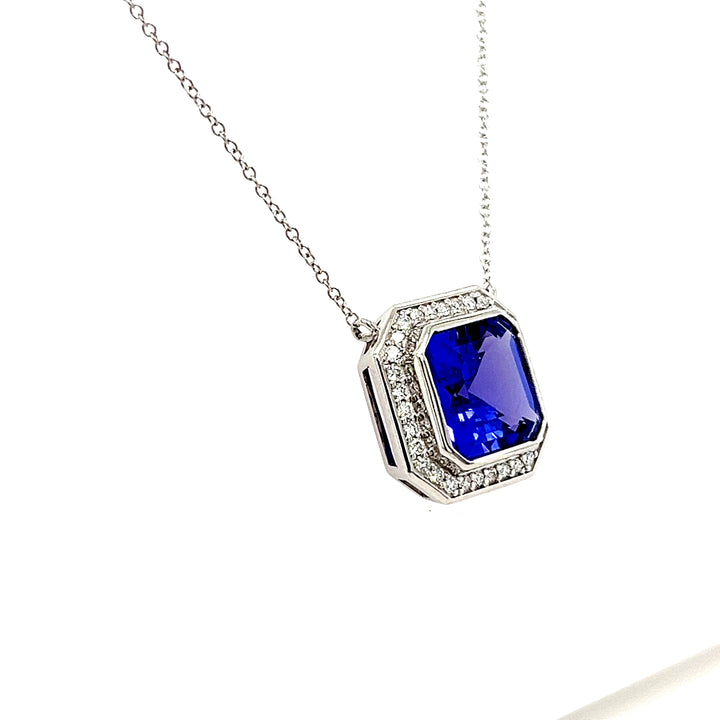 14K White Gold  Necklace with 3.31 Carat Octagon-Cut Tanzanite – Rhodium Plated (PJC34176P)