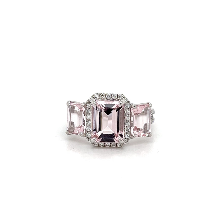 14K White Gold Ring with 1.89 Carat Octagon-Cut Pink Morganite Gemstone (PJC34178R) - 14K White Gold Ring with 1.89 Carat Octagon-Cut Pink Morganite Gemstone (PJC34178R)