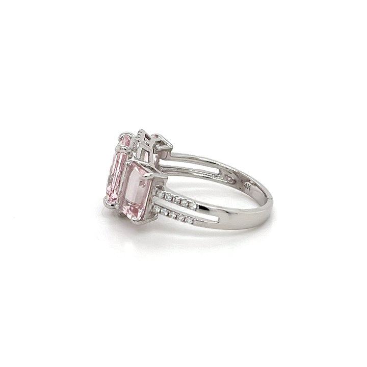 14K White Gold Ring with 1.89 Carat Octagon-Cut Pink Morganite Gemstone (PJC34178R)