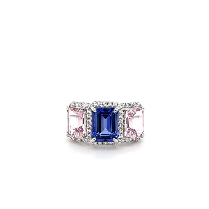 14K White Gold Ring with 2.4 Carat Octagon-Cut Pink Morganite Gemstone (PJC34179R) - 14K White Gold Ring with 2.4 Carat Octagon-Cut Pink Morganite Gemstone (PJC34179R)