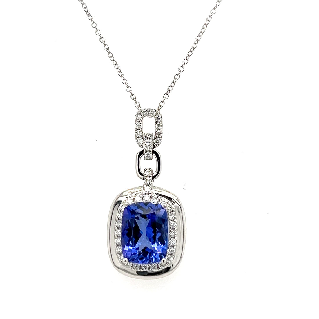 14K White Gold  Necklace with Cushion-Cut Tanzanite – 2.49 Carats, Rhodium Plated (PJC34180P)