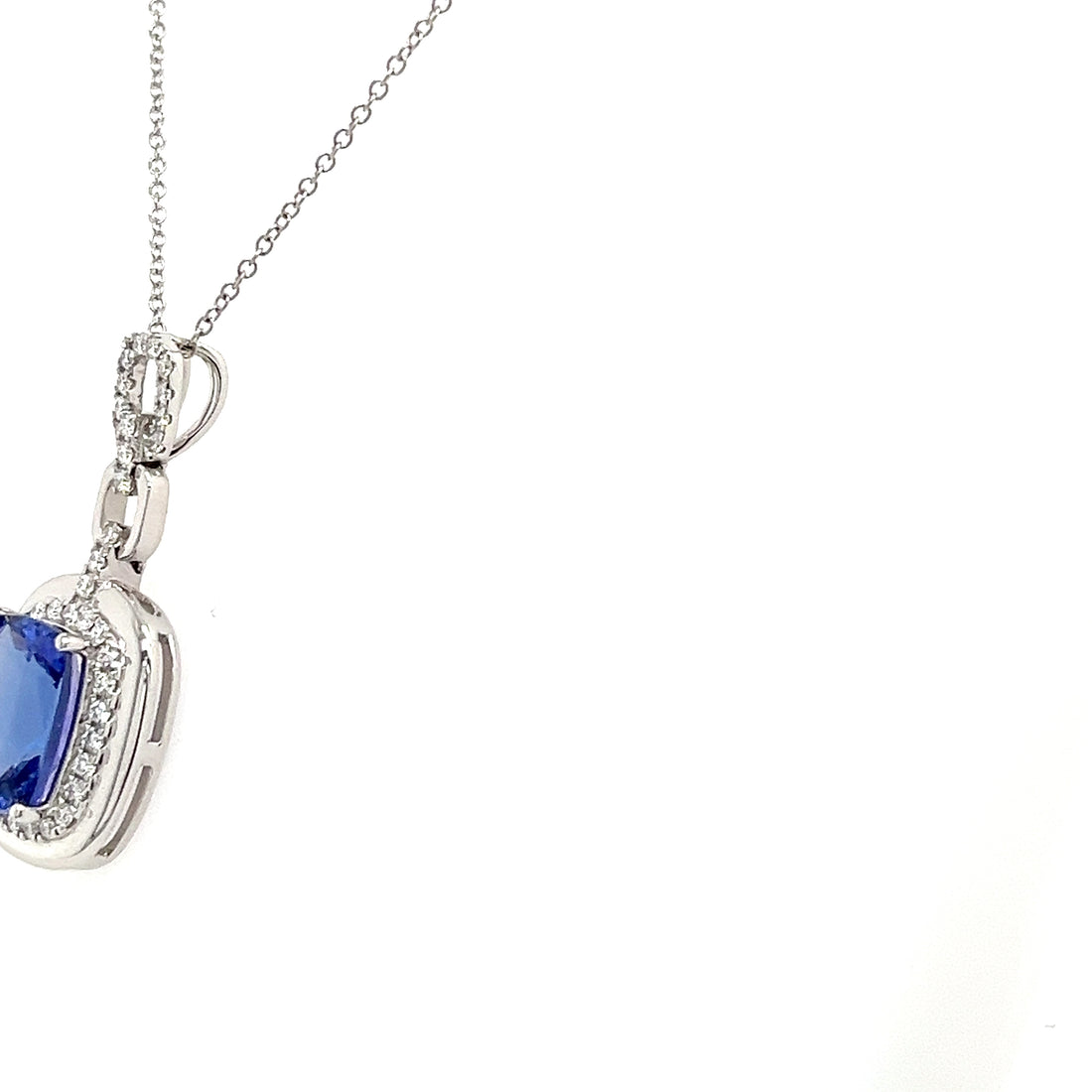 14K White Gold  Necklace with Cushion-Cut Tanzanite – 2.49 Carats, Rhodium Plated (PJC34180P)