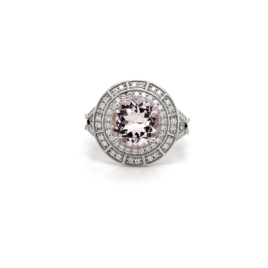 14K White Gold Ring with 2.03 Carat Round-Cut Pink Morganite Gemstone (PJC34181R)