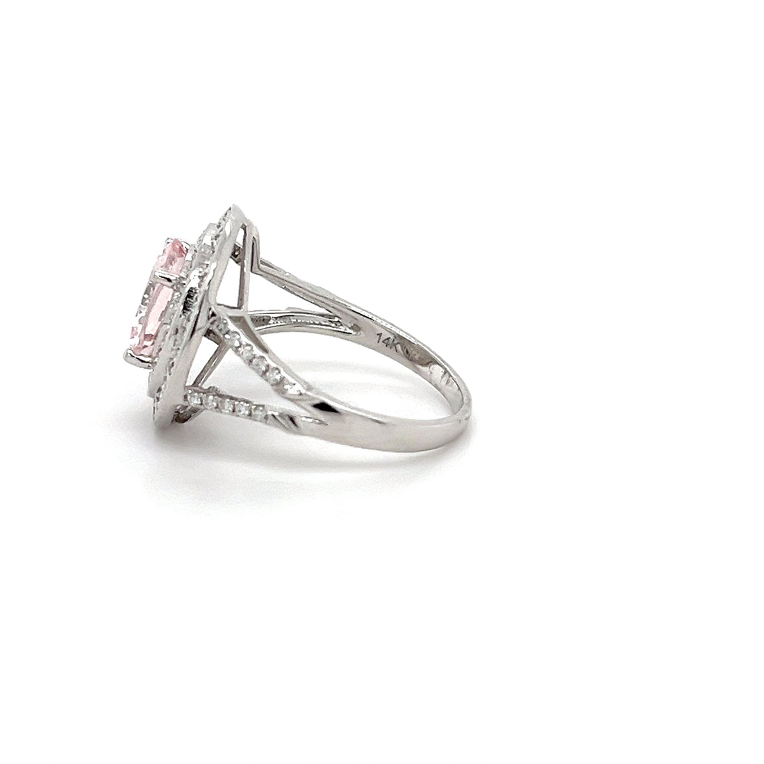 14K White Gold Ring with 2.03 Carat Round-Cut Pink Morganite Gemstone (PJC34181R)