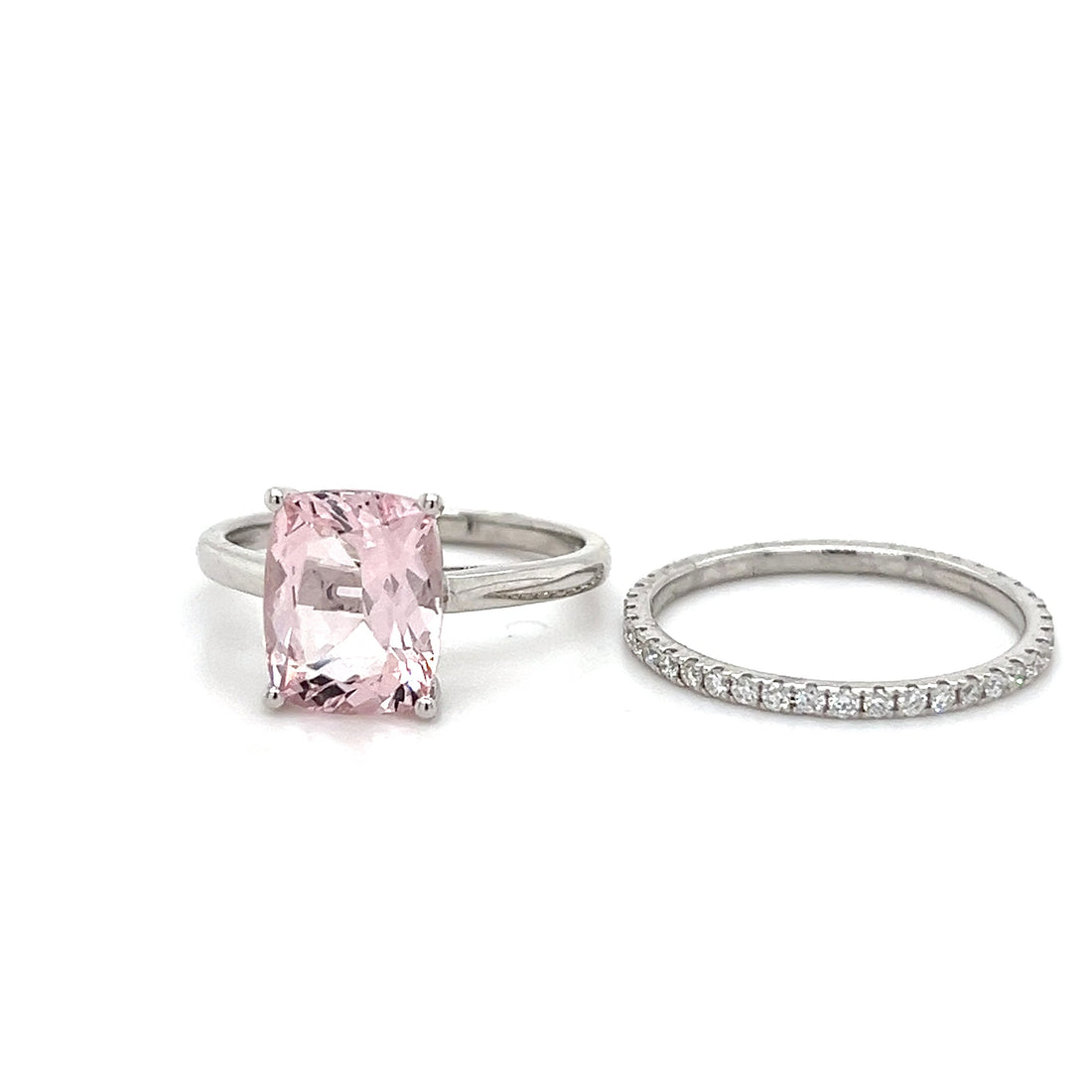 14K White Gold Rhodium-Plated Ring with 2.85 Carat Cushion-Cut Pink Morganite (PJC34188R)