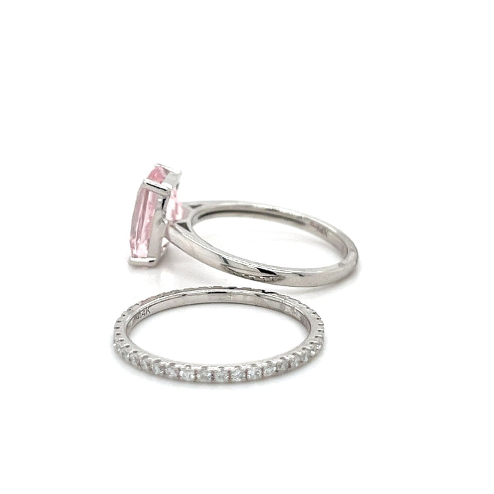 14K White Gold Rhodium-Plated Ring with 2.85 Carat Cushion-Cut Pink Morganite (PJC34188R)