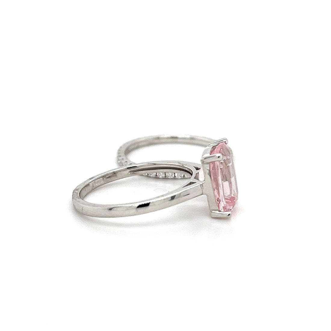 14K White Gold Rhodium-Plated Ring with 2.85 Carat Cushion-Cut Pink Morganite (PJC34188R)