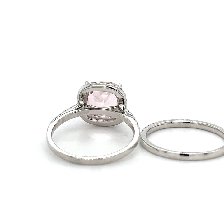 14K White Gold Ring with 2.79 Carat Cushion-Cut Pink Morganite Gemstone (PJC34189R)