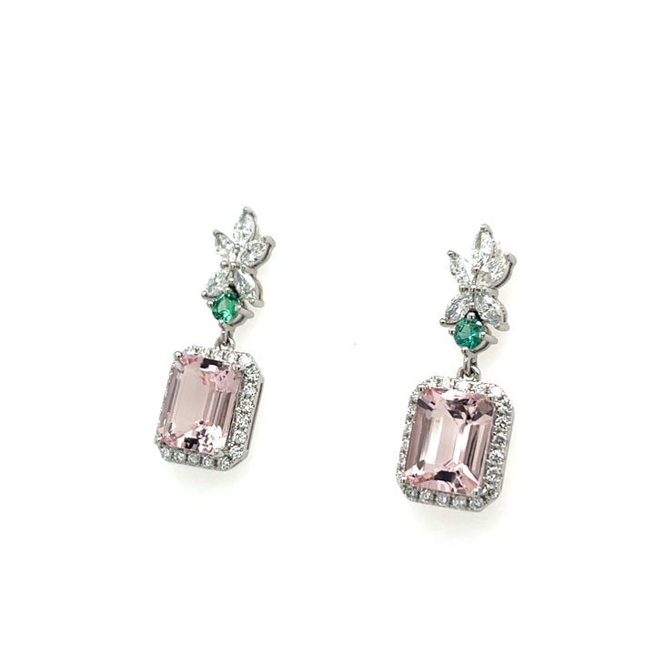 14K White Gold Rhodium Plated Octagon Cut Pink Morganite Earrings – 4.20 Carats of Elegant Beauty (PJC34191E)