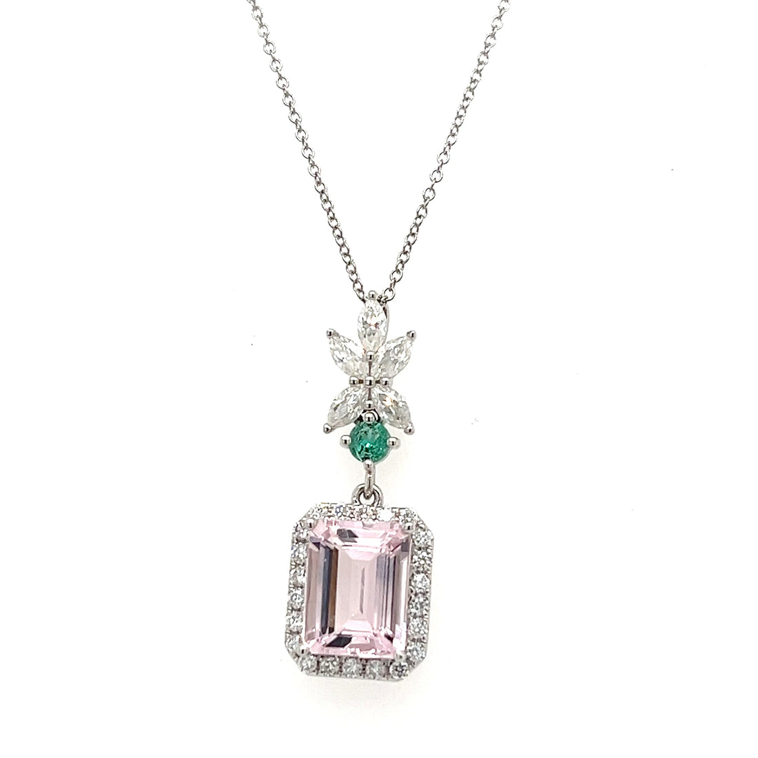 14K White Gold Necklace with Octagon-Cut Pink Morganite – 2.03 Carats of Timeless Beauty (PJC34191P)