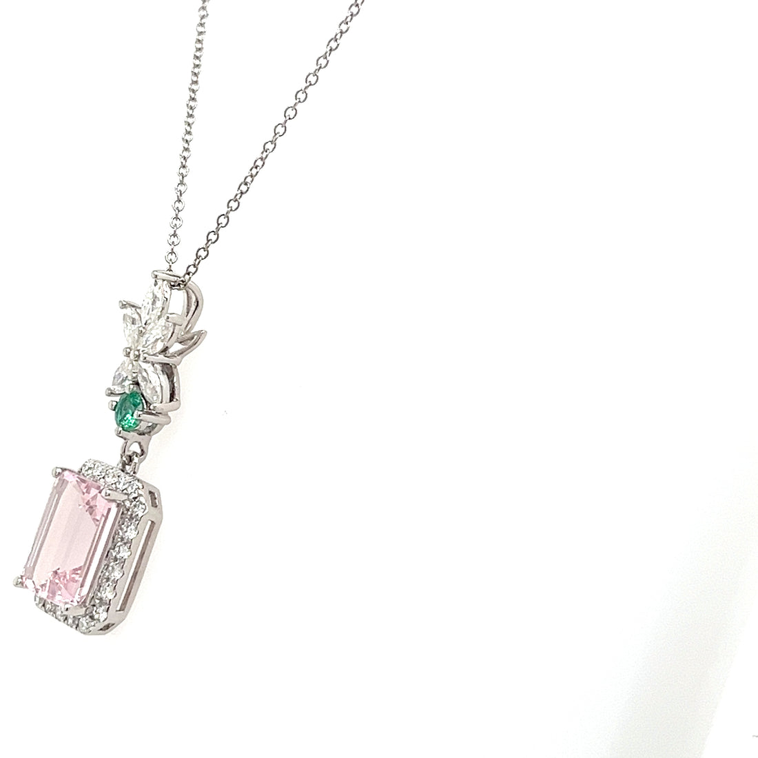 14K White Gold Necklace with Octagon-Cut Pink Morganite – 2.03 Carats of Timeless Beauty (PJC34191P)