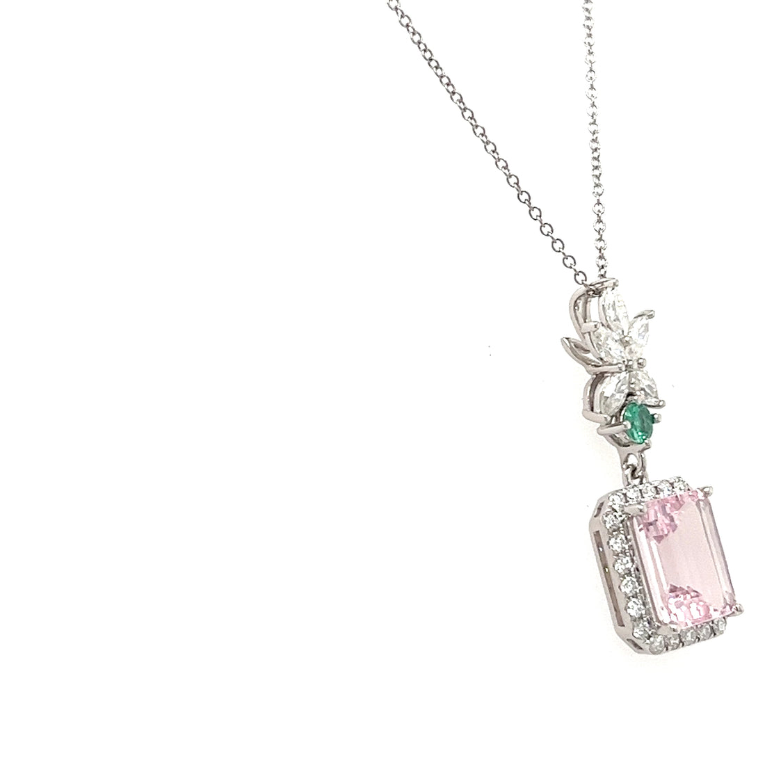 14K White Gold Necklace with Octagon-Cut Pink Morganite – 2.03 Carats of Timeless Beauty (PJC34191P)