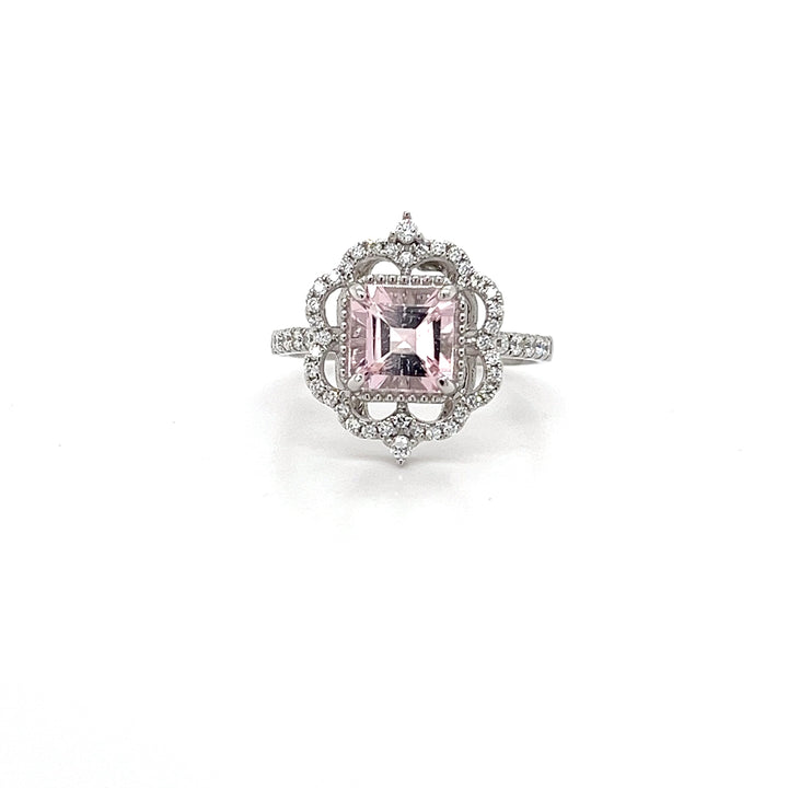 14K White Gold Ring with 1.4 Carat Octagon Pink Morganite Gemstone (PJC34194R) - 14K White Gold Ring with 1.4 Carat Octagon Pink Morganite Gemstone (PJC34194R)