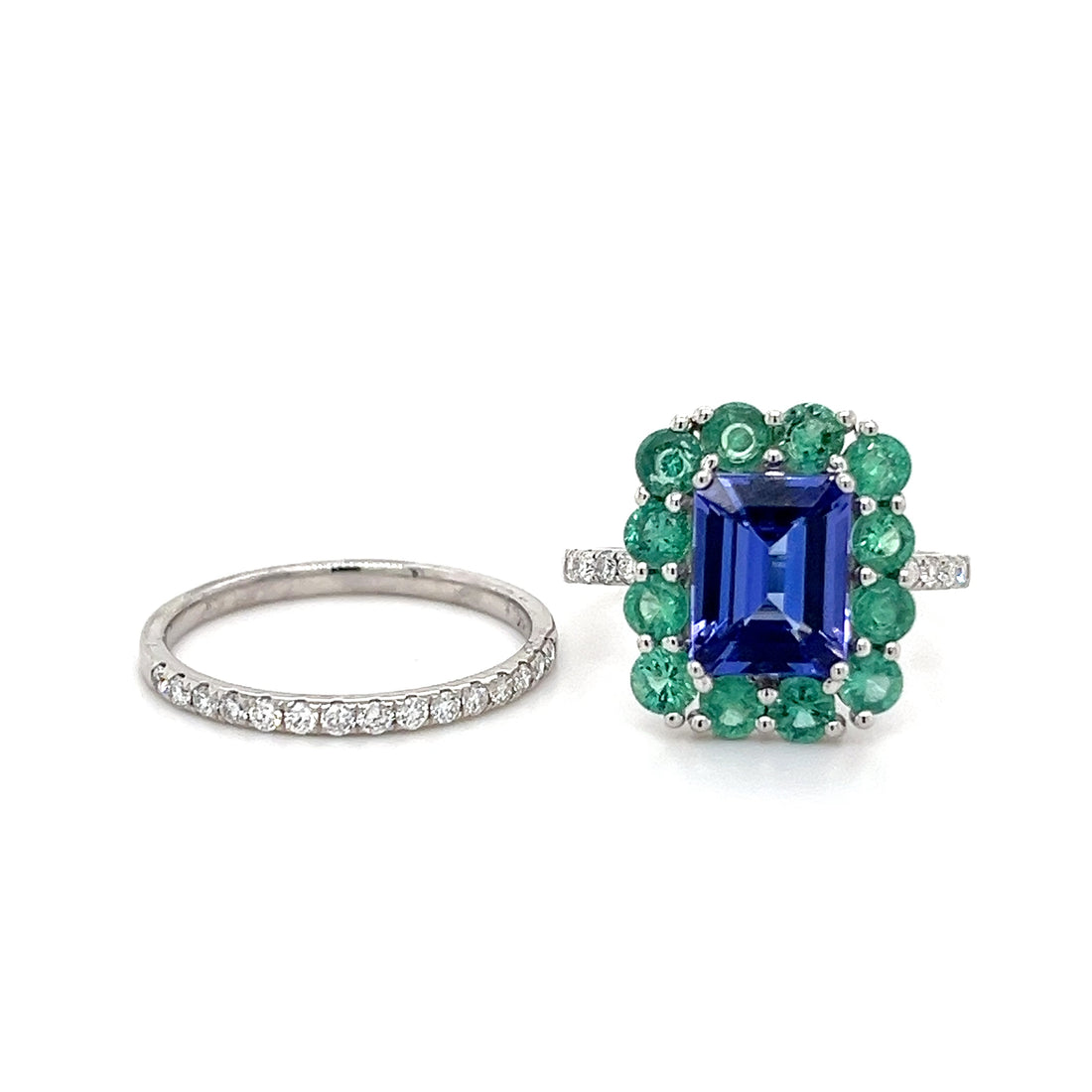 14K White Gold Tanzanite Ring – 2.33 Carat Octagon Cut Gemstone with Rhodium Plating (PJC34197R)