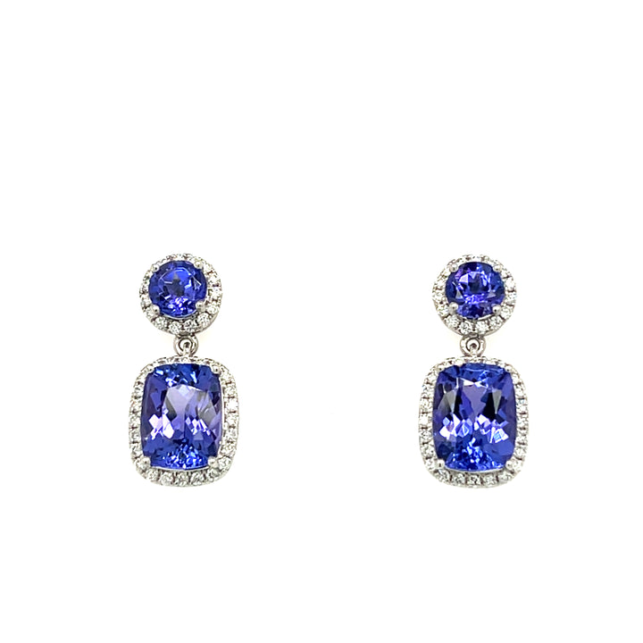 14K White Gold Rhodium-Plated Cushion-Cut Tanzanite Earrings – 4.35 Carats of Luxury (PJC34199E) - 14K White Gold Rhodium-Plated Cushion-Cut Tanzanite Earrings – 4.35 Carats of Luxury (PJC34199E)