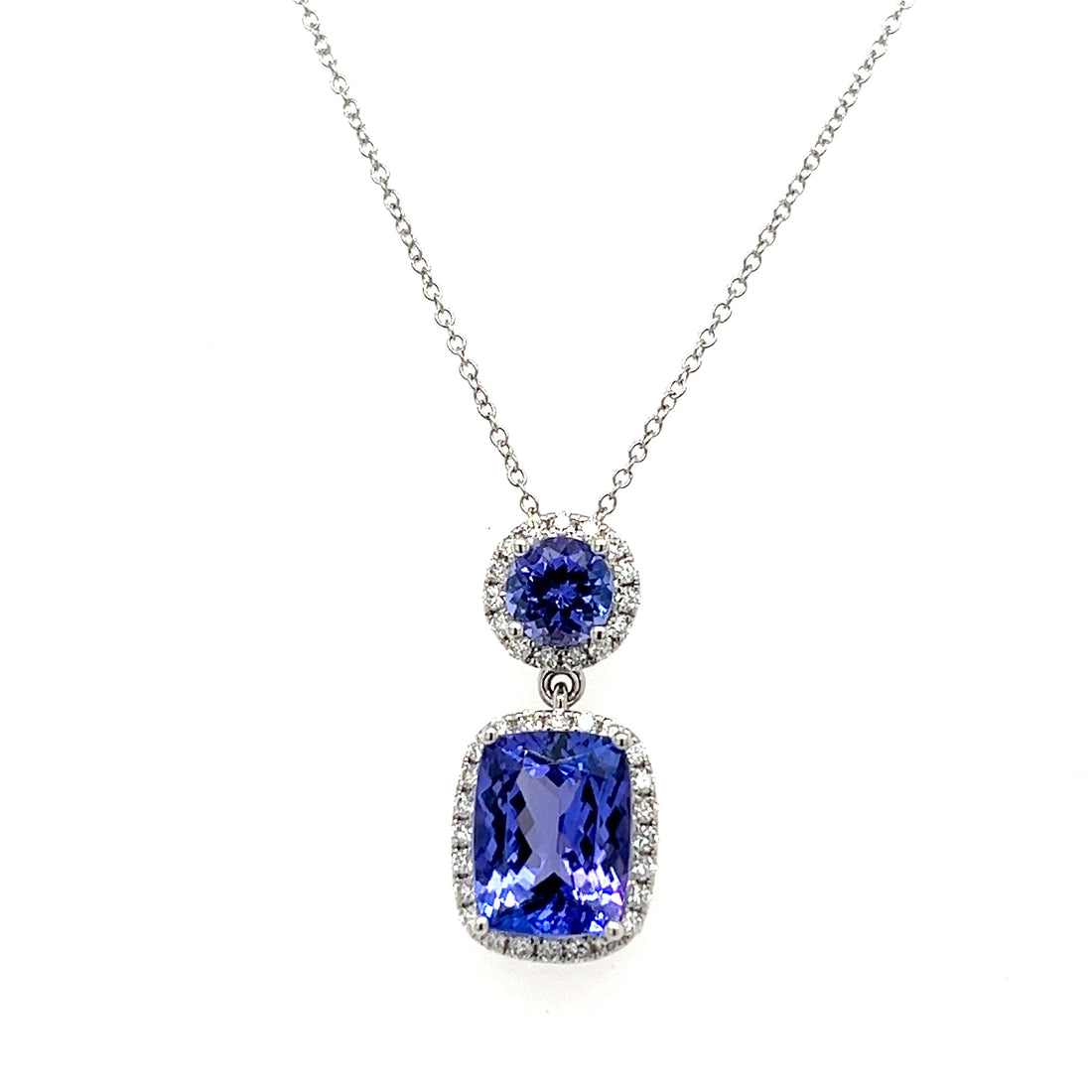 14K White Gold Necklace with Cushion-Cut Tanzanite – 2.29 Carats, Rhodium Plated (PJC34199P)