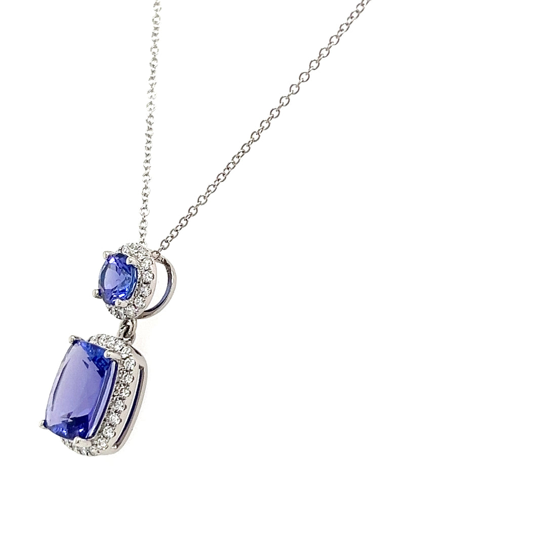 14K White Gold Necklace with Cushion-Cut Tanzanite – 2.29 Carats, Rhodium Plated (PJC34199P)