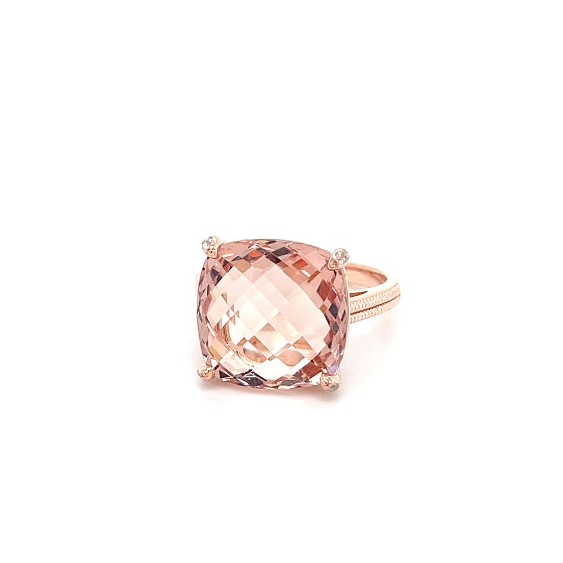 14x14mm Cushion Pink Morganite Ring in 18K Rose Gold (PJC34200R)