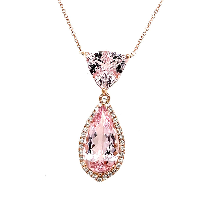 14K Rose Gold Necklace with 3.17 Carat Pear-Cut Pink Morganite Gemstone (PJC34201P) - 14K Rose Gold Necklace with 3.17 Carat Pear-Cut Pink Morganite Gemstone (PJC34201P)