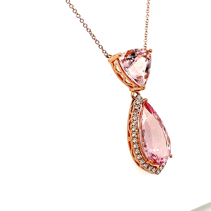 14K Rose Gold Necklace with 3.17 Carat Pear-Cut Pink Morganite Gemstone (PJC34201P)