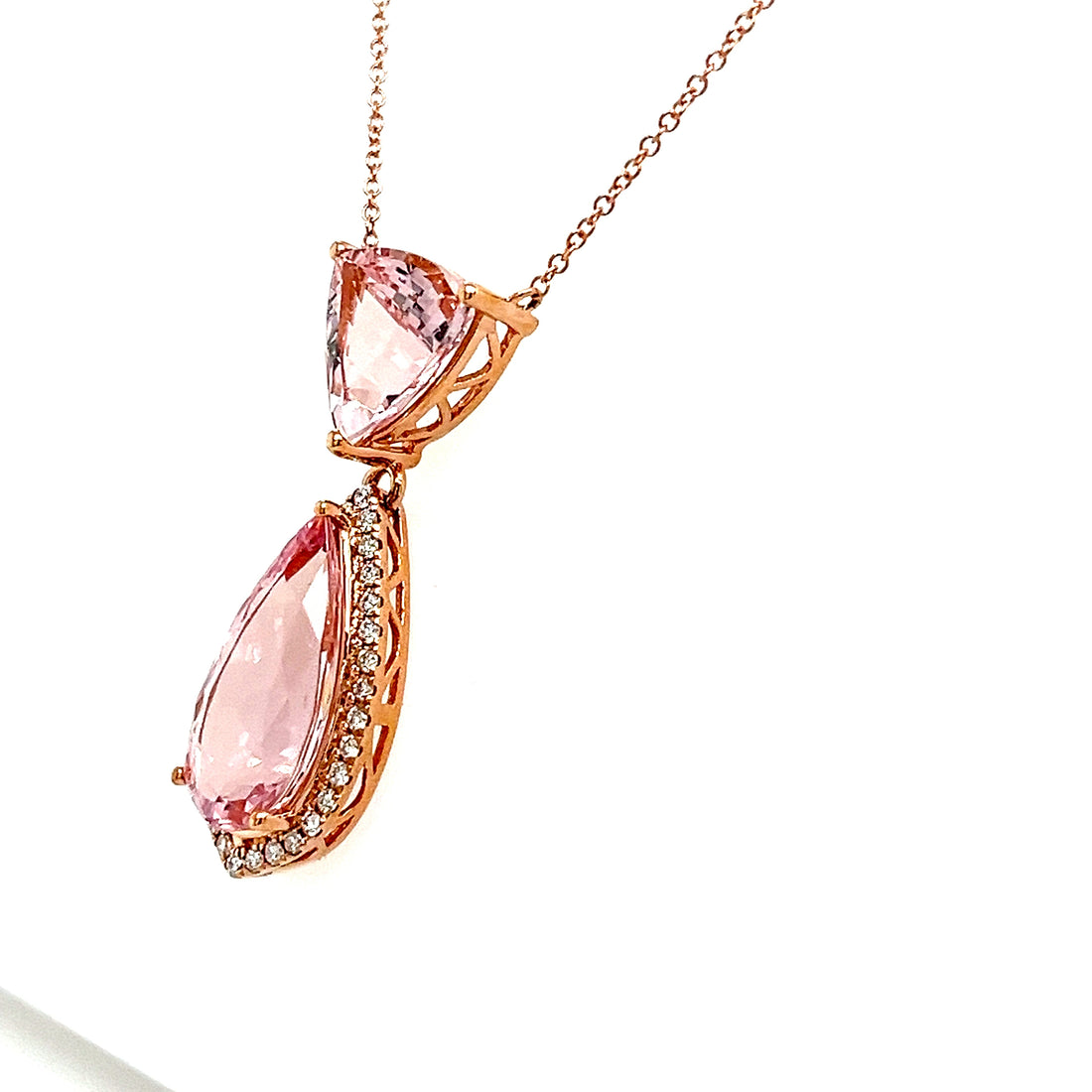 14K Rose Gold Necklace with 3.17 Carat Pear-Cut Pink Morganite Gemstone (PJC34201P)