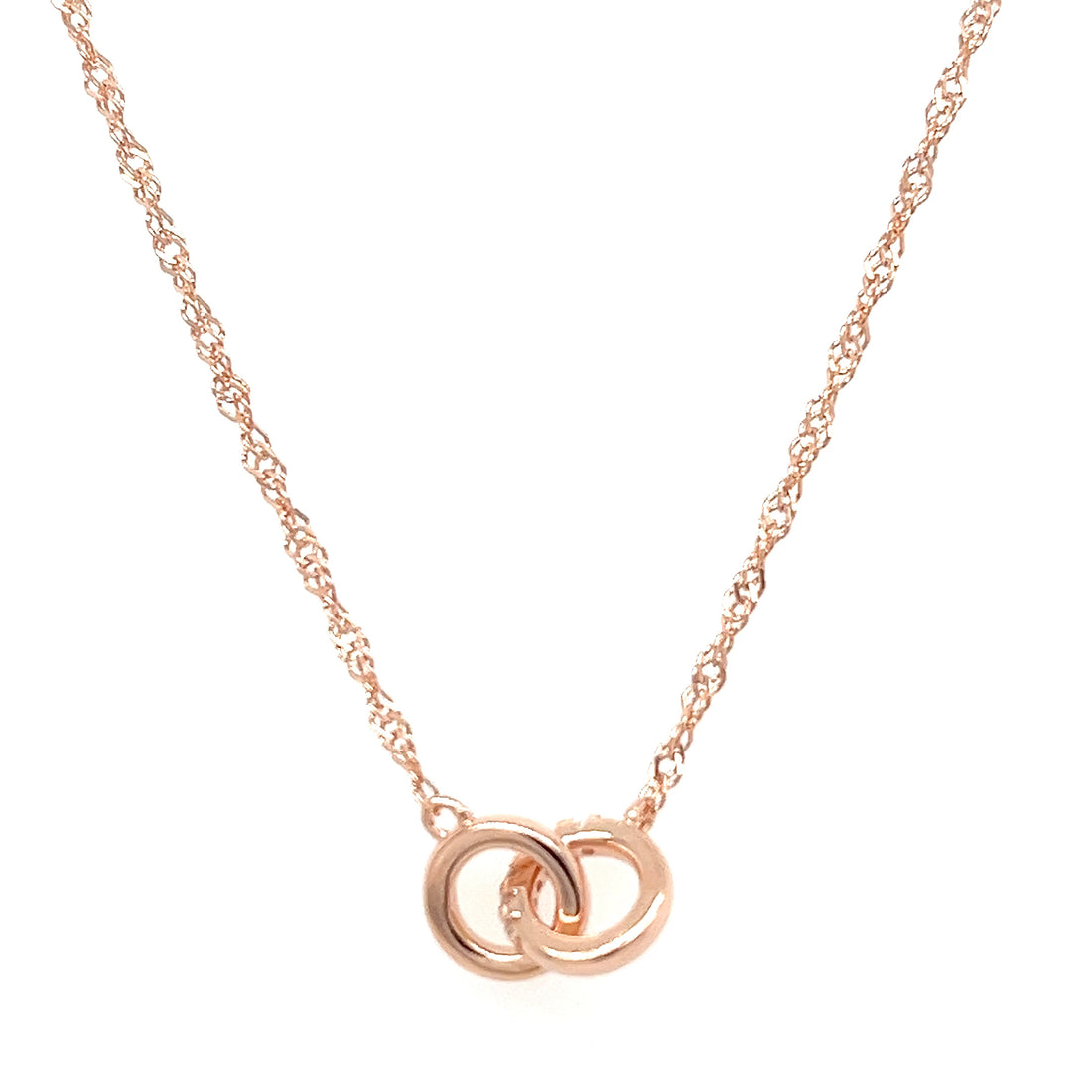 Double Circle Necklace – 18" Sterling Silver & Rose Gold Pendant, Minimalist Layering Jewelry (PJC34458N)