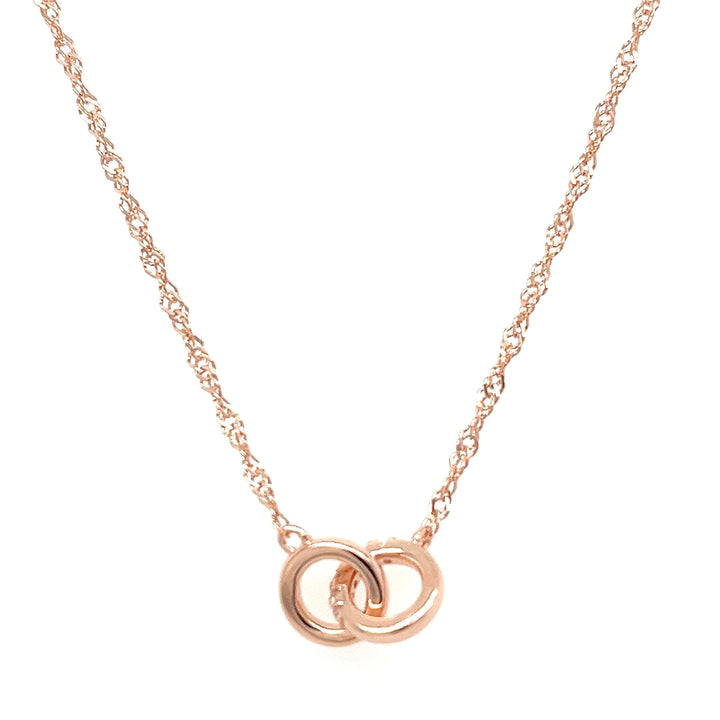 Double Circle Necklace – 18" Sterling Silver & Rose Gold Pendant, Minimalist Layering Jewelry (PJC34458N) - Double Circle Necklace – 18