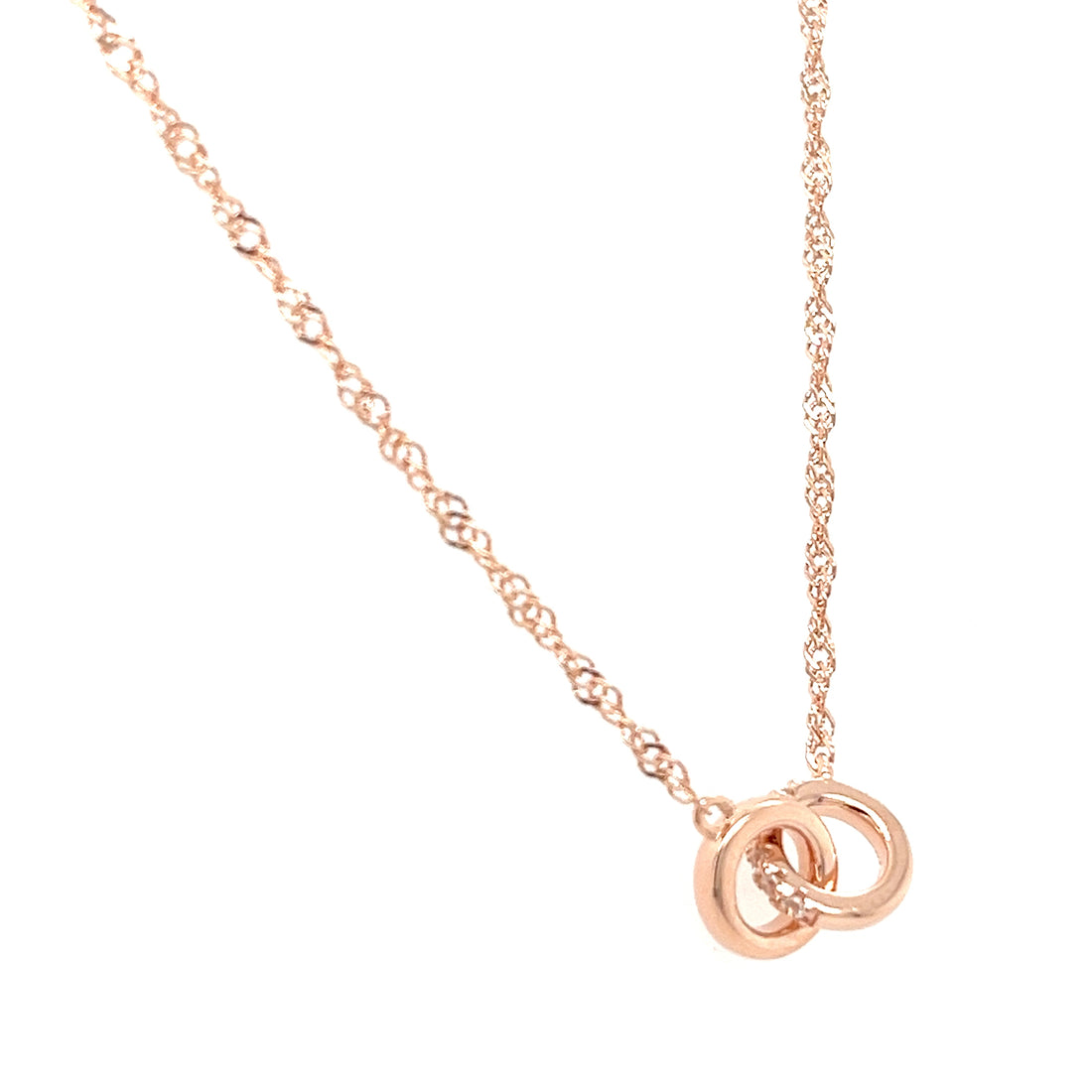 Double Circle Necklace – 18" Sterling Silver & Rose Gold Pendant, Minimalist Layering Jewelry (PJC34458N)