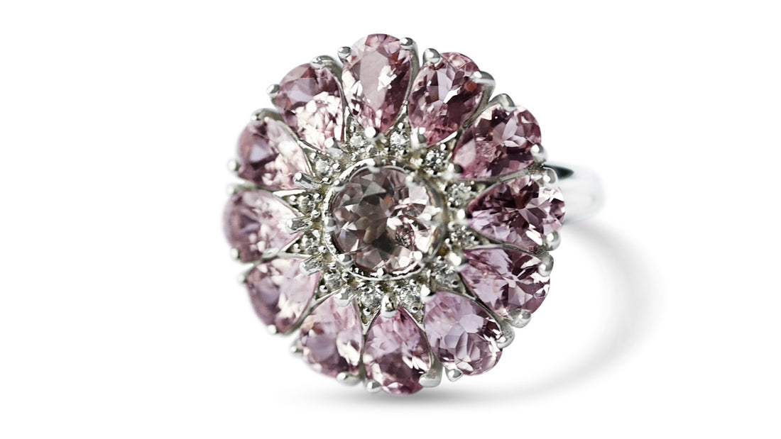 6-Carat Pink Morganite Ring with Rhodium Plating (PJC4661R)