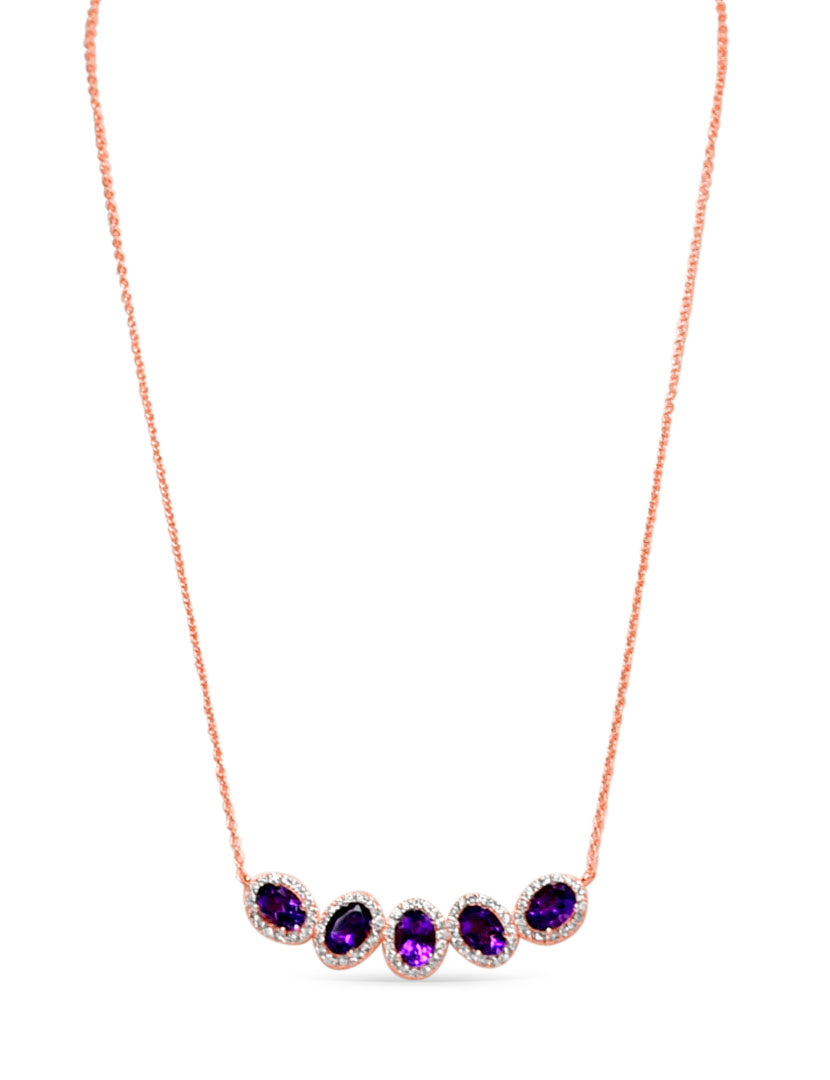 5-Stone Faceted Amethyst Necklace | 18K Rose Gold Plated Silver (PJC6816N-B)