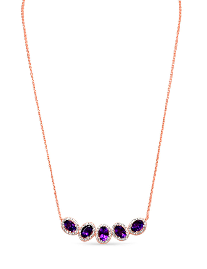 5-Stone Faceted Amethyst Necklace | 18K Rose Gold Plated Silver (PJC6816N-B) - 5-Stone Faceted Amethyst Necklace | 18K Rose Gold Plated Silver (PJC6816N-B)