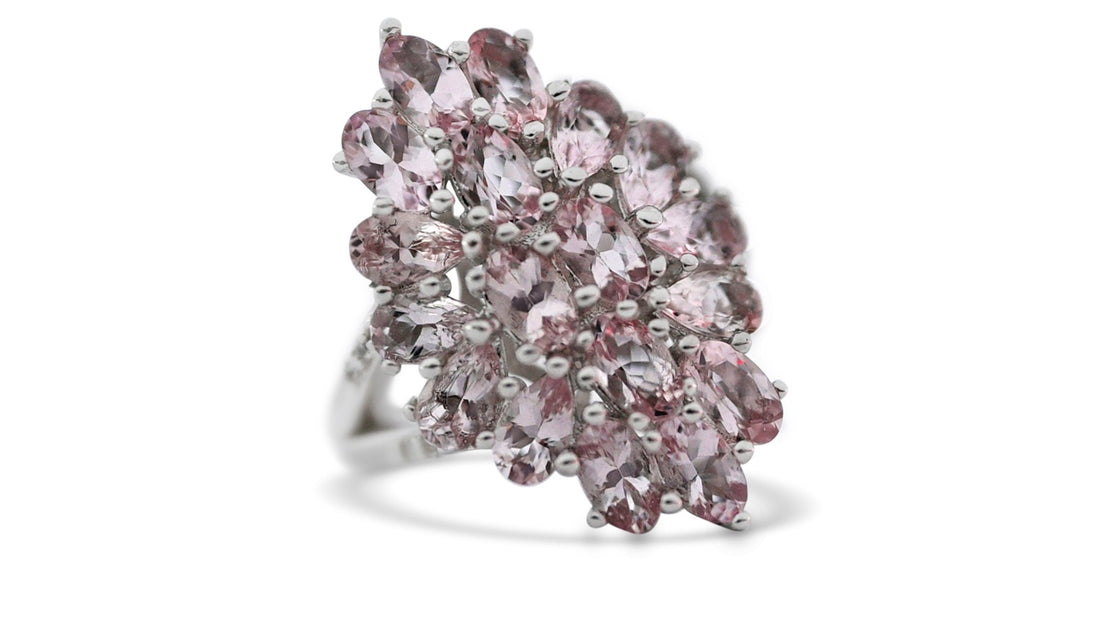 8-Stone Pear-Cut Pink Morganite Ring in Rhodium-Plated Sterling Silver (PJCR2538)