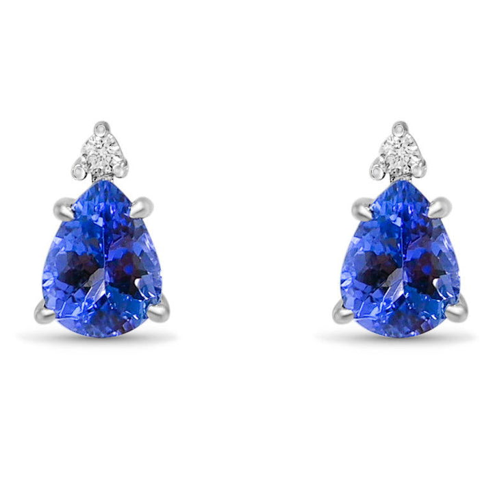 Pear Tanzanite and Round White CZ Rhodium Plated 925 Sterling Silver 2.263 Cts / 1.66 Gm Earring PJC31599E - Bluestargemstones - - 