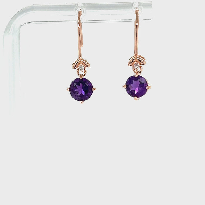 18K Rose Gold Dangle Amethyst Earrings 3